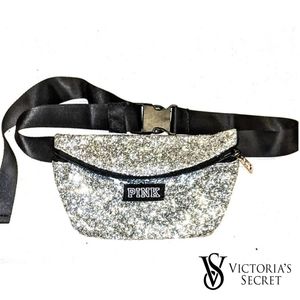 VS PINK Women's Fanny Pack Platinum Silver Glitter